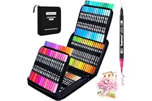 Tongfushop Akwarela Długopisy z podwójną cienką końcówką, 100 kolorów, z podwójną końcówką 0,4 mm i 5 mm, do kolorowania dla dorosłych z dziećmi, do rysowania, mangi, doodlingu, scrapbookingu