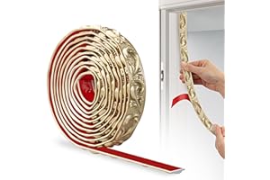 JUNART Bande Décorative en PVC, 300cm×2cm, Bordure de Papier Peint 3D, Frise Murale Adhesive, Convient our les Linteaux, les Plinthes, les Armoires, les Revêtements Muraux(Champagne Gold)