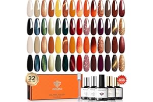 Modelones Vernis Semi Permanent 32PCS, Orange Rouge Vernis à Ongles Gel Semi Permanent avec Nail Primer, Base et 2 Brillant&Matt Top Coat, Soak Off UV LED Vernis à Ongles Gel Complet pour Nail Art