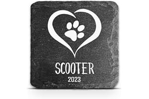 TULLUN Targa commemorativa personalizzabile per animali domestici, gatti, cani, in ardesia, con cornice in pietra e zampe, dimensioni 10,2 x 10,2 cm o 100 x 100 mm, cuore
