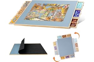 Lavievert 2000-Pc Rotating & Tilting Puzzle Board with 6 Drawers & Cover, Adjustable Jigsaw Puzzle Table with Built-in Easel/Stand, Portable Boards with Storage for Adults, with Flannel Tabletop