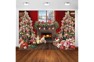 Avezano Winter-Fotografie-Hintergrund, rustikales Holzfenster, Weihnachtsbaum, Geschenke, Hintergrund, Baby, Kinder, Party-Dekorationen, Portrait-Banner, Fotostudio-Requisiten (3 m x 2,4 m)