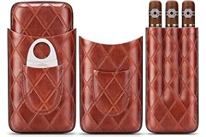 CIGARLOONG Zigarrenetui Leder Zigarre Reise Humidor Halten 3 Röhren mit Zigarrenschneider(Farbe:Braun)