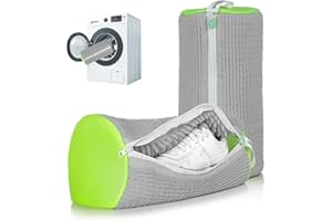 ADEHMDA Reusable Shoe Washing Machine Bag, Trainer Washing Machine Bag with Zipper, Laundry Shoe Bag for Washer & Dryer, Elongated Thicken Microfiber Fluff, Fits Multiple Shoe Types (2pcs, Grey-Green)