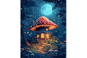 DAERLE Dipingi con i Numeri per Adulti Fungo magico, Kit di Pittura acrilica Fai-da-Te per Adulti Principianti Facile su Tela, Casa nella foresta, Decora la casa Regalo 30x40cm Senza Cornice