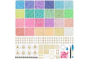 Baseola 12600 Perlen für Armbänder mit Ä Ü Ö ẞ, Kinder Perlen zum Auffädeln mit 300 Buchstabenperlen, 3mm Mädchen Geschenkideen Armbänder Selber Machen, DIY Perlen Set für Weihnachten, Geburtstage
