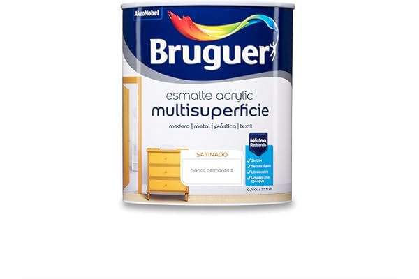 Bruguer Acrylic Multisuperficie Esmalte al agua Satinado - Pintura 750 mL, Blanco Permanente