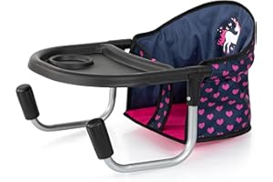 Bayer Design 65954AA Seggiolino da tavolo per bambole, con vassoio integrato, egolabile in base alle dimensioni del piano del tavolo, per bambole fino a 46 cm