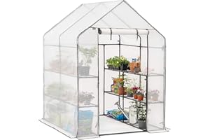 Christow Walk In Greenhouse With Shelves, Reinforced Green House With Tubular Steel Frame, 8 Shelf Heavy Duty Growhouse, 6ft 4in x 4ft 7in x 4ft 7in