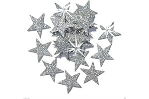 CRYSTALSRUS Selbstklebende Glitzer-Sterne, Stern-Aufkleber, zum Selbermachen und kreativen Gestalten von Karten, Weihnachten, 25 mm silber