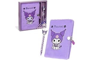 Hello Kitty Carnet Secret avec Cadenas et Joli Stylo Kuromi Journal Intime avec Cadenas et Stylo Bille Peluche Papeterie Kawaii Fourniture Scolaire (Violet)