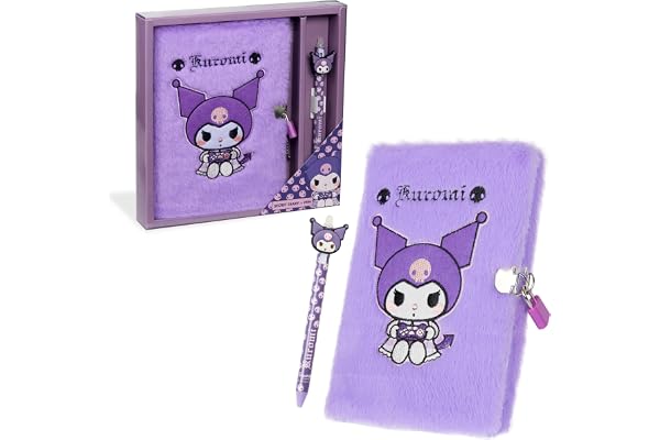 Hello Kitty Carnet Secret avec Cadenas et Joli Stylo Kuromi Journal Intime avec Cadenas et Stylo Bille Peluche Papeterie Kawaii Fourniture Scolaire (Violet)