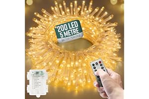 GLOBRITE Globirite Garden Fairy Lights Battery Operated - 200 LED String Lights with Remote - 8 Lighting Modes - Battery Fairy Lights Indoor & Outdoor - Bedroom Aesthetic - (Warm White LED)
