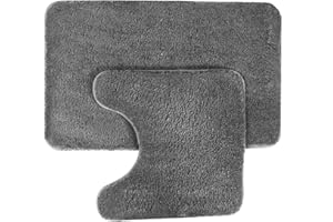 TiRiSMART 2 Piece Non Slip Bathroom Rugs Set, Luxury Thick Microfiber Shaggy Bath Mat Sets, 50X50CM Soft Plush Shower Rug & 50x80CM Toilet Mat, Machine Washable Bathroom Mats Carpet, Grey