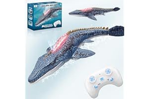 BUBUQE Remote Control Mosasaurus Dinosaur Toys for Boys Kids, Rechargable Swimming Pool High Simulation Toys, Electric RC Sea Monster with Light & Spray Water Birthday Gift for Ages 3 4 5 6 7 8 9