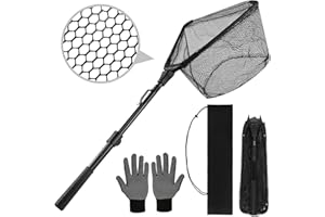 wiipara Fishing Kescher Angeln, Teleskop Gummierter Angelkescher - Stabil, Faltbar und Fischfreundlich, Unterfangkescher Angel Kescher Teich Karpfenkescher für Erwachsene und Kinder