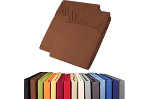 aqua-textil Viana Topper Laken Doppelpack 140x200-160x200 cm braun Baumwolle Spannbetttuch Jersey Spannbettlaken