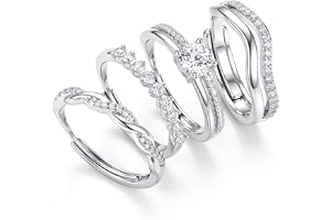 Finrezio 4-delat silver justerbar ringset för kvinnor glänsande zirkonia tumme stapla statement ring set
