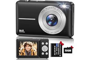 VAHOIALD Cámara de Fotos con Tarjeta SD de 32 GB, Cámara Digital HD 1080P 44MP, Camara Fotos Digital, Recargable Camara Digital con Zoom 16X, Camara Digitales Compacta para Niño, Adulto, Adolescentes(Negro)