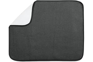 iDesign iDry Tapete de cocina, alfombrilla escurreplatos y fina fabricada en poliéster para un secado de platos óptimo, negro/blanco
