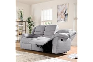 SOFALAND SORRENTO - Recliner 3 Seater Grey Fabric Sofa - Luxury Suite For Living Room Furniture With Drop - Down Table & Cup Holders (3 Seater)