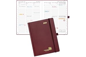 POPRUN Kalendarz 2026 Pionowy 22 x 16,5 cm Planner, Twarda Okładka, Kalendarz Tygodniowy 2026 z Miesięcznymi Znacznikami, Gruby Papier 100 GSM, Burgund