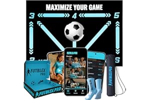 FUTBLEX PRO Fussball Matte mit App – Interaktive Videos und Fortschrittliche Routinen für Kinder jeden Alters + Rutschfeste Socken, Tragetasche, Premium Geschenkbox – Zum Verschenken.