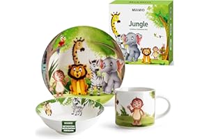 ‎MIAMIO MIAMIO - Zestaw 3 naczyń Porzellan dla dzieci/Talerze dla dzieci, zestaw talerzy dla dzieci, zestaw naczyń dla dzieci - Zawiera talerz, miskę i kubek