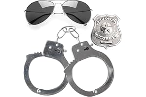 REDSTAR FANCY DRESS 3pc Adults Police Costume Accessories - With Aviator Sunglasses Fancy Dress, Metal Handcuffs and Police Badge - Cop Accessories Women for Cop Outfit Women and Mens Fancy Dress Costumes