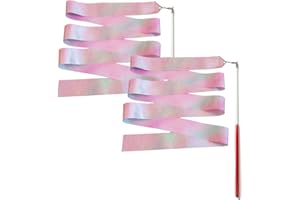 2pcs Rubans de Danse, 2 m Rubans Danse Ruban de Gymnastique Enfant pour la Formation de Danse Artistique, avec Baguette de Danseur de Ruban