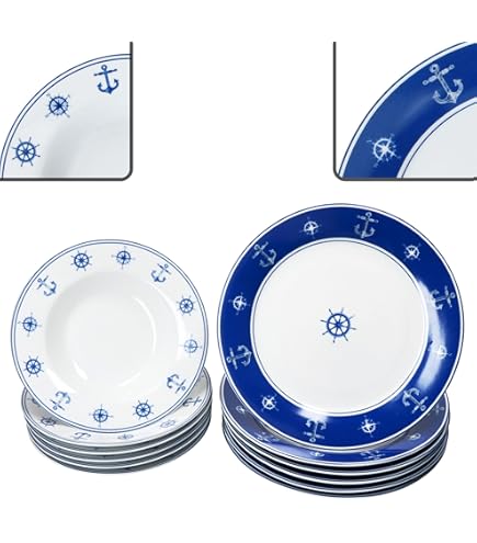 Service De Table 18 Pièces Ocean En Porcelaine - Forme Coupe - Compatible Micro-ondes Et Lave-vaisselle - Pour 6 Personnes