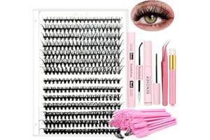 DNSGOOR Kit de Expansión de Pestañas DIY 280 Bultos de Pelo Rizado de 9-16 mm de Largo 30D+40D Atadura y Sellado Pegamento Removedor de Pegamento Pinzas Herramienta de Aplicación de Rímel