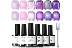 Modelones Cat Eye Gel Nail Polish 6 Colors Purple Pink Glitter Cat Eye Gel Polish With Magnet Sparkle Galaxy Series Nail Kit Soak OFF Nail Art Manicure Salon DIY Gift For Women