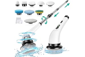 Brosse Electrique Nettoyage Rotative - Yorraka Electric Spin Scrubber avec 9 Têtes de Brosse Remplaçables - Brosse électrique avec Poignée Réglable - pour Salle de Bain Cuisine Voiture (Blanc-Noir)