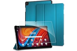 EasyAcc Coque Étui pour Lenovo Tab M10 3e Génération 10.1 Pouces 2022 avec en Verre Trempé, Ultra Mince Housse avec Fonction Support,Paon Bleu