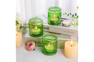 ENJINKAIL 6PCS Glass Tea Light Candle Holders,Vintage Candle Jar, Coloured Tealight Holders, Votive Candle Stand for Indoor, Outdoor, Garden, Dinner, Church, Weddings, Home Décor, Gifts (Olive Green)