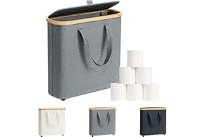 AISENNO - Boîte de Rangement Papier Toilette 30L (12-16 Rouleaux) avec Poignées - Panier à Papier Hygiénique Pliable et Imperméable pour Salle de Bain, Gris