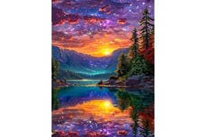 OkarinaArt Diamond Art Kits Adults Sunset Landscape, DIY 5D Diamond Painting Kit for Adults, Starry Sky Full Round Drill Gem Art Dots Beginners, Perfect for Home Wall Decor 12X16 Inch