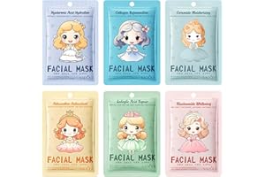 HENJUNU 6 Pezzi Maschere Viso Bambina,Maschere viso Principessa,Set Maschera Idratante Viso,Regalo Ragazza o Donna, Maschera da Principessa dei Cartoni Animati