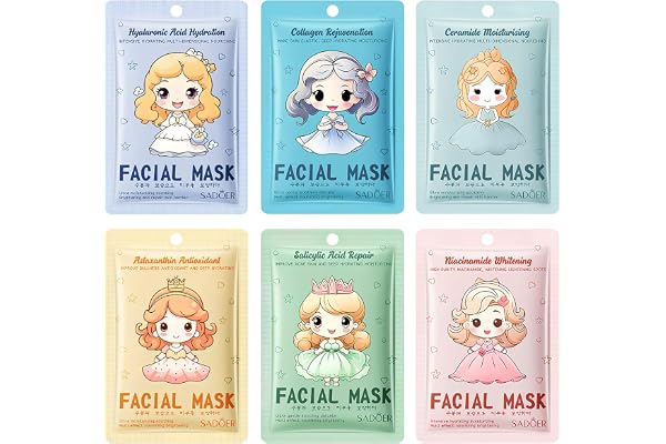 6 Pièces Masque Visage Enfant, Masque Hydratant Visage | Masque Hydratant Visage Femme, pour le Visage Convient Filles et Femmes