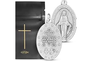 Viatheo Autentisk mirakulös medalj av Jungfru Maria - katolska religiösa smycken för kvinnor och män - gyllene kristna hänge trossymbol - presentidé för dop och nattvard, 4 cm x 2,5 cm, Metall, Ingen