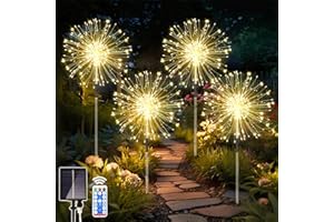 Dekofun 4 x 120 LED Lampe Solaire Exterieur Jardin, Feu d'Artifice Exterieur Solaires avec Télécommande, IP65 Étanche 8 Modes Lampe Solaire pour Chemins Pelouse Terrasse Cour Décoration - Blanc Chaud
