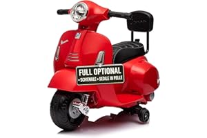 TOYSCAR Moto Elettrica Scooter per Bambini Mini Vespa GTS Piaggio 6V con Schienale Sedile in Pelle Luci Suoni (Rossa)