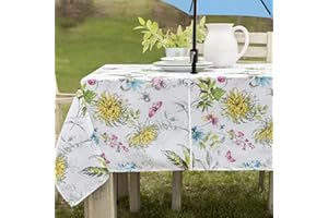 Benson Mills Spillproof Spring/Summer Fabric Outdoor Tablecloth with Umbrella Hole, Zippered Table Cloth for Rectangle Tables, Picnic/Patio (Blooming Floral, 60" X 84" Rectangular with Umbrella Hole)