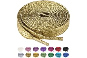 Olukssck 2 paia Lacci Piatti Glitter Metallici Premium, Stringhe Scarpe Sportive, Lacci per Sneakers Resistenti, Lunghezza 80-100 - 120-140 - 160 cm, Larghezza 10 mm
