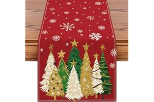 Artscope Płatki śniegu i choinki świąteczny bieżnik stołowy, sezonowa zimowa dekoracja stołu kuchennego do wnętrz, dekoracja na święta i imprezy 40x240 cm (czerwony)