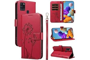 Bravoday Handyhülle für Samsung Galaxy A21s Hülle, Premium PU Lederhülle Klappbar Tasche Klapphülle mit Magnet Kartenfach Standfunktion Schutzhülle für Galaxy A21s, Rot