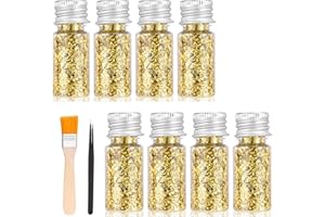 DTGECD 8 Pcs Edible Gold Leaf, Gold Leaf Edible for Cakes, Gold Cake Decorations, Gold Flakes for Nails DIY Crafts Make Up Decoration Cooking Dessert Steak Decoration, with Tweezers and Brush