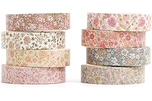 YUBX 8 Rollos Cinta Adhesiva Vintage, Decorativas Washi Tape Set para Scrapbooking, Manualidades, Marcos de Fotos, Bullet Journal y Decorar Regalos (flores pequeñas)
