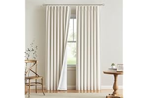 Vision Home Natural Pinch Pleated Full Blackout Curtains Linen Blended Room Darkening Window Curtains 95 inch for Living Room Bedroom Thermal Insulated Pinch Pleat Drapes with Hooks 2 Panel 40"Wx95"L